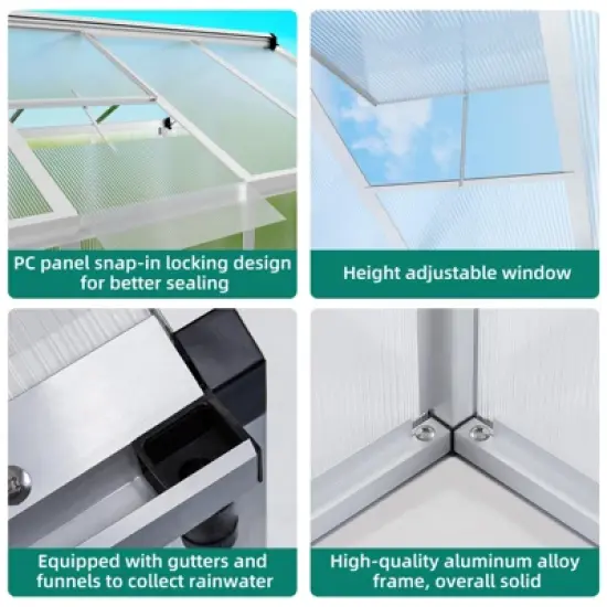 6x10 FT Large Aluminum Greenhouses with Roof Vent Walk-in Green Houses for Winter Garden Backyard Patio Lawn image {5}