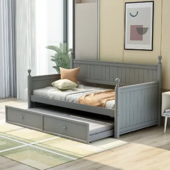 Twin Size Wood Daybed with Trundle Bed-ModernLuxe image {17}