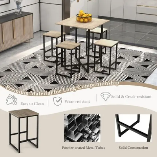 Costway 5-Piece Dining Table Set Kitchen Square Square Space-saving Table Set with Stools image {5}