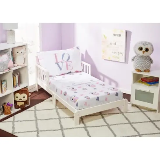 Everyday Kids 4-Piece Toddler Bedding Set - Owls Design - Soft 100% Cotton Percale Comforter, Flat Sheet, Fitted Sheet & Pillowcase image {5}