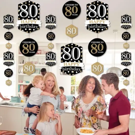 Big Dot of Happiness Adult 80th Birthday - Gold - Birthday Party DIY Dangler Backdrop - Hanging Vertical Decorations - 30 Pieces image {2}
