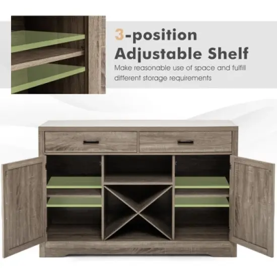 Costway Kitchen Storage Buffet Cabinet Farmhouse Wooden Sideboard w/2 Drawer & Wine Rack image {5}