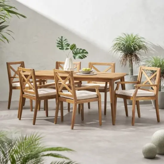 Christopher Knight Home Llando Outdoor Acacia Wood 7 Piece Dining Set with Cushion image {13}