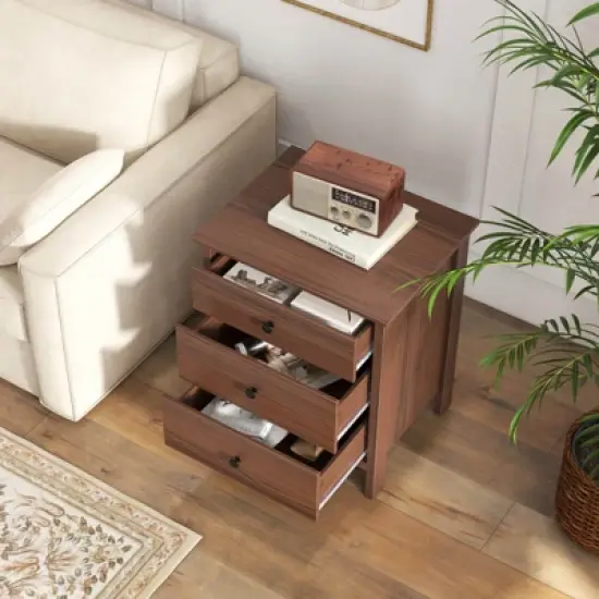 Costway 2PCS Nightstand with 3 Drawer for Bedroom  Compact Storage Chest Modern Sofa Side image {3}