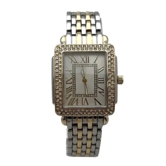 Olivia Pratt Square and Rhinestones Metal Band Women Watch image {7}