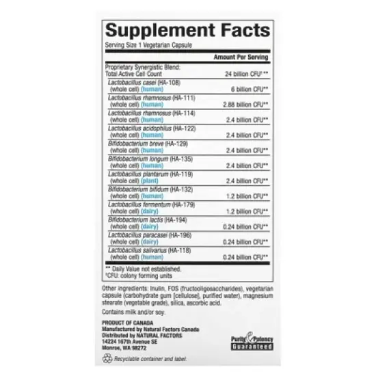 Natural Factors Ultimate Probiotic, 24/12 Formula, 24 Billion, 60 Vegetarian Capsules image {1}