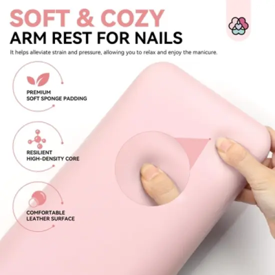 Saviland Pro Nail Arm Rest Set - Pink Faux Leather Hand Rest & Non-Slip Mat for Acrylic Nails. image {5}