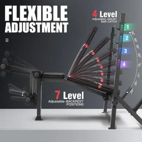 OPPSDECOR 900LBS Fold Weight Bench Set with Squat Rack Adjustable Workout Press Bench with Leg Extension & Leg Curl, Incline Decline Flat for Home Gym image {2}