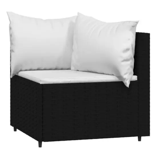 vidaXL Patio Corner Sofa Black PE rattan, powder-coated steel, polyester image {2}