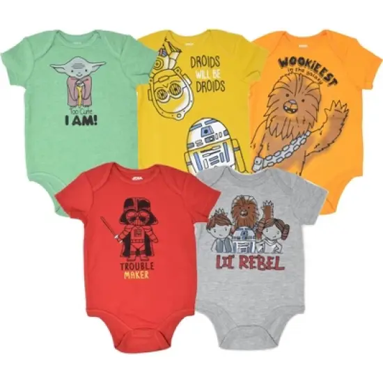 Star Wars R2-D2 C-3PO Chewbacca Yoda Darth Vader Newborn Baby Boys 5 Pack Short Sleeve Bodysuits  image {9}