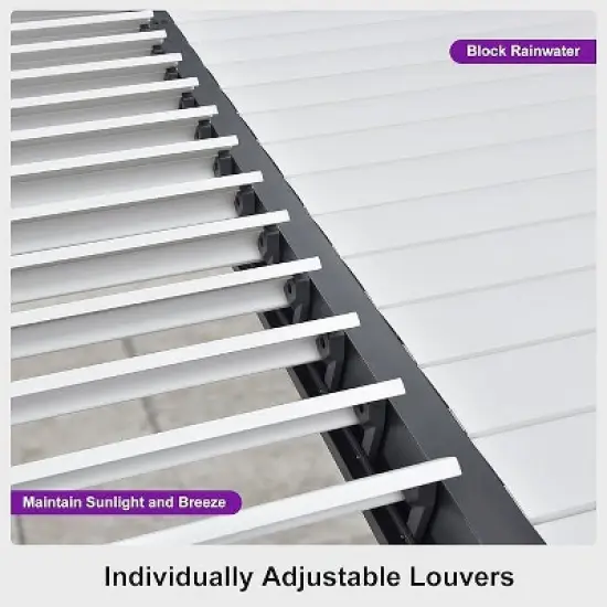 PURPLE LEAF Louvered Pergola Outdoor Aluminum Pergola with White Adjustable Rainproof Roof Grey Frame Hardtop Gazebo for Patio Deck Garden image {5}