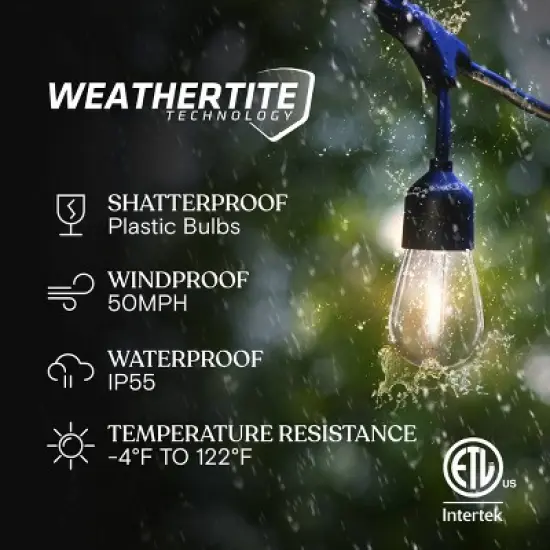 Brightech 15-Bulb LED Ambience Pro Hanging Solar 1W 48ft 2700K S14 Outdoor String Lights Clear Bulb Black Wire image {2}