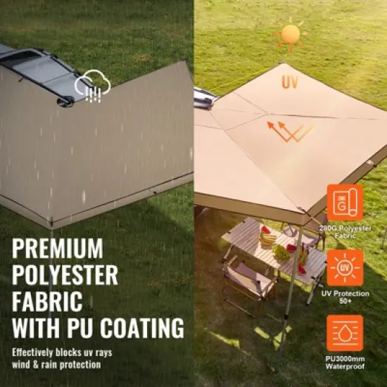 VEVOR Vehicle Awning 270 Degree, 8.2' Height Retractable Car Side Awning, PU3000mm UV50+ Car Awning with Waterproof Storage Bag image {2}