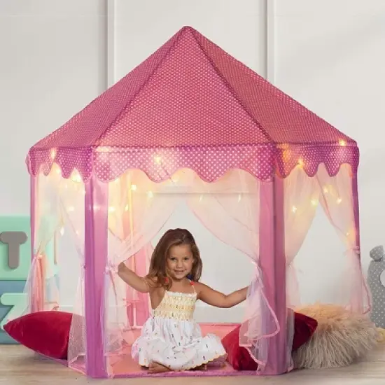 Large Playhouse Tent  - Princess Castle Pink with Star Lights and Carry Bag - Play22USA image {1}