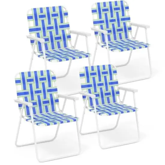Tangkula 4pcs Folding Beach Chair Camping Lawn Webbing Chair Lightweight 1 Position Blue image {9}