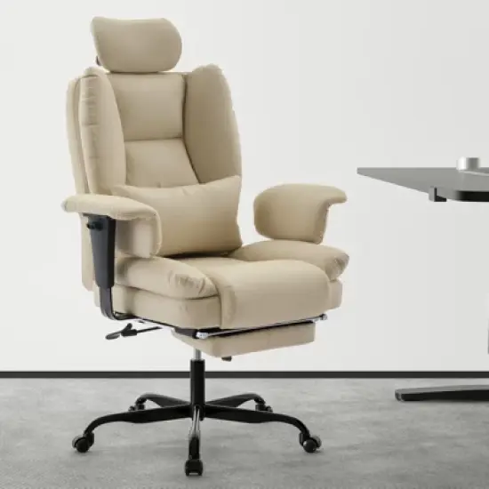 GDFStudio Bernie Faux Leather Upholstery Reclining Swivel Office Chair with Footrest and Adjustable Headrest image {5}