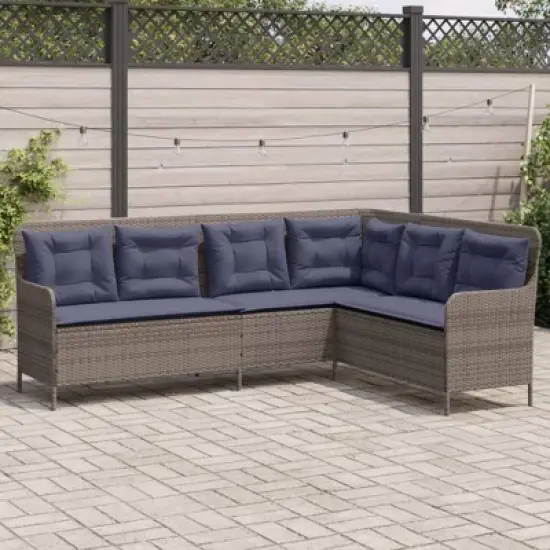 vidaXL Patio Sofa Gray Poly Rattan, Powder-Coated Steel L-Shaped, 5-seater image {1}