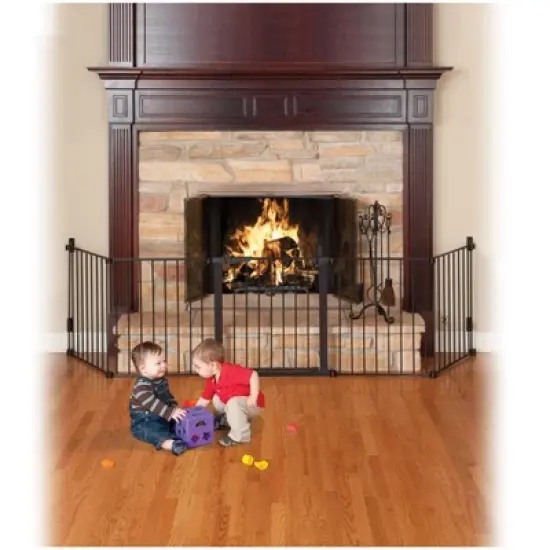 KidCo Auto Close Hearth Baby Gate with Two 24" Extensions (Total width up to 176") - Black image {2}