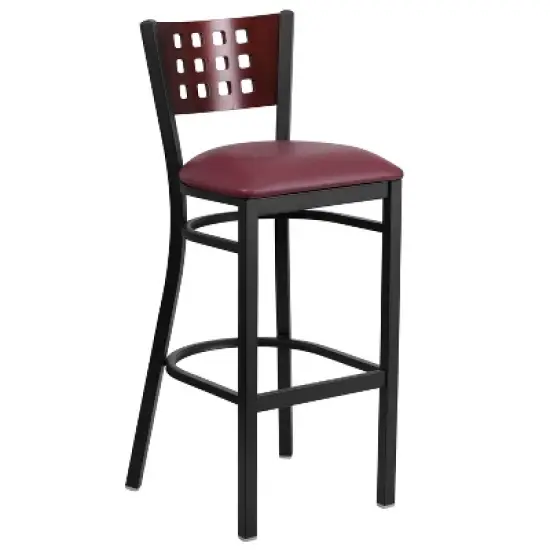 Flash Furniture Black Decorative Cutout Back Metal Restaurant Barstool image {6}