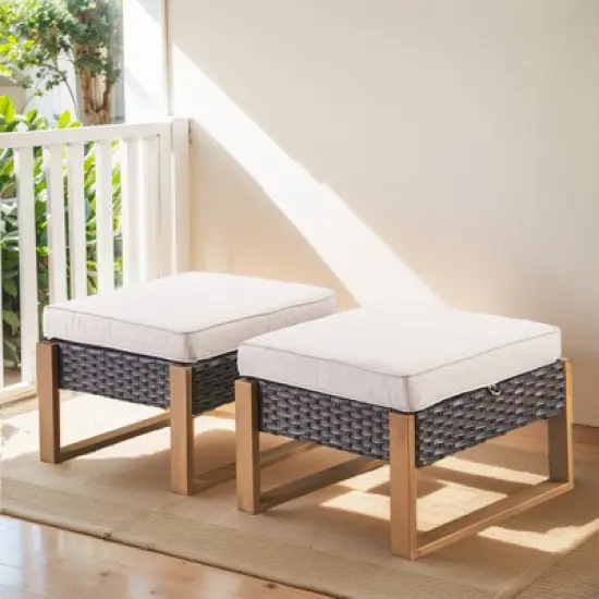 Buenhomino 4 Pieces Patio Furniture Sets, Wicker Patio Swivel Glider Chairs Set with 2 Ottoman, Outdoor Furniture Set for Outside Porch and Backyard image {6}