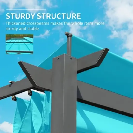 DOMETOUR 11' x 16' Outdoor Retractable Pergola with Weather-Resistant Canopy, Aluminum Patio Gazebo for Garden/Courtyard, Lake Blue image {3}