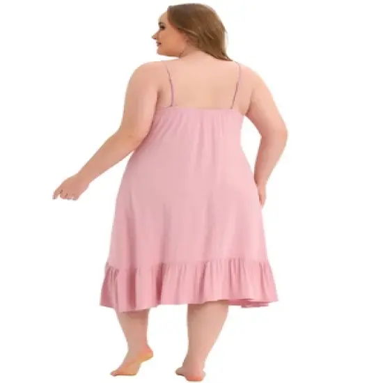 Agnes Orinda Women's Plus Size Nightgown Ruffle Hem Comfy Adjustable Strap Sleepdress image {3}