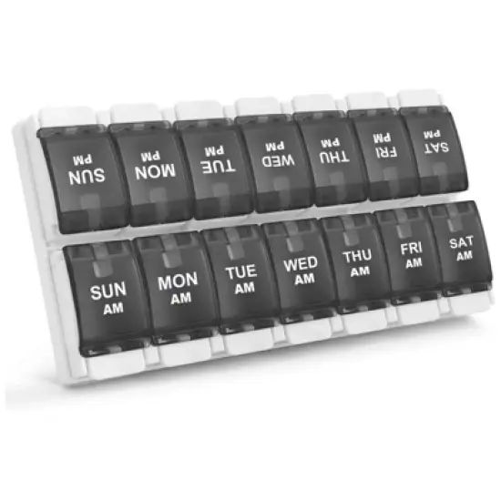 Sukuos AM PM Weekly 7 Day Pill Organizer, Large Pill Cases w/ Push Button Design image {9}