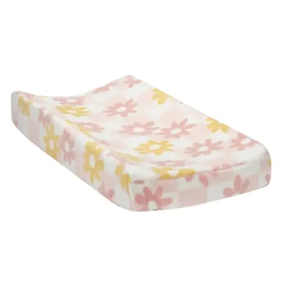Lambs & Ivy Daisy Dreams Changing Pad Cover - Pink/White Checkered Soft Luxury image {5}