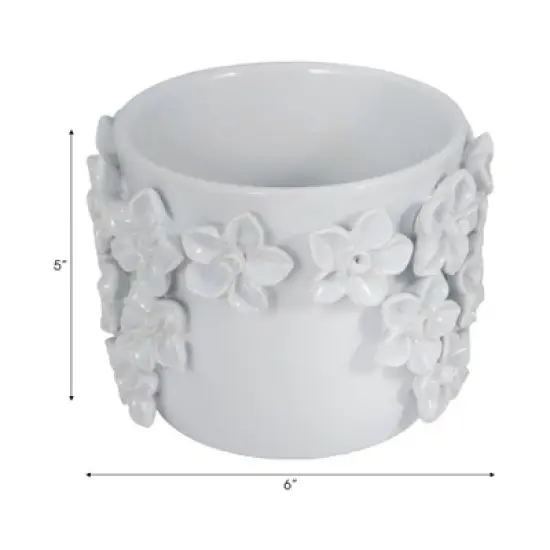 Planter Stoneware Ceramic Floral Design with Raised 3D Sculpted Flowers and Glossy Handcrafted Texture Detailing image {7}