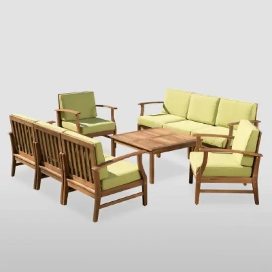 9pc Perla Acacia Wood Patio Conversation Set - Teak - Christopher Knight Home image {1}