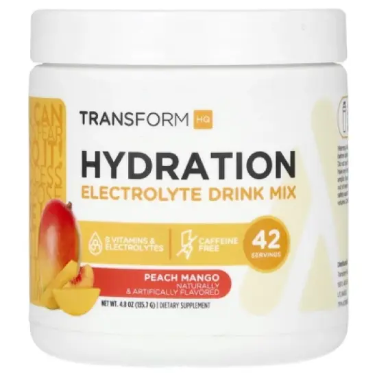 TransformHQ Hydration, Electrolyte Drink Mix, Caffeine Free, Peach Mango, 4.8 oz (135.7 g) image {4}