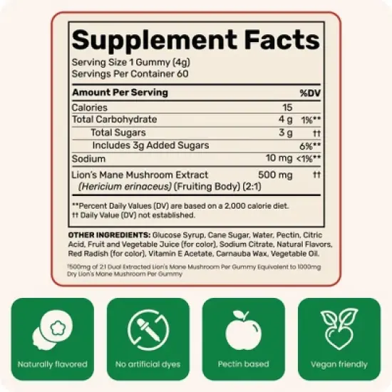 Fungies Lion's Mane Mushroom Focus Vitamin Vegan Gummies - 60ct image {4}