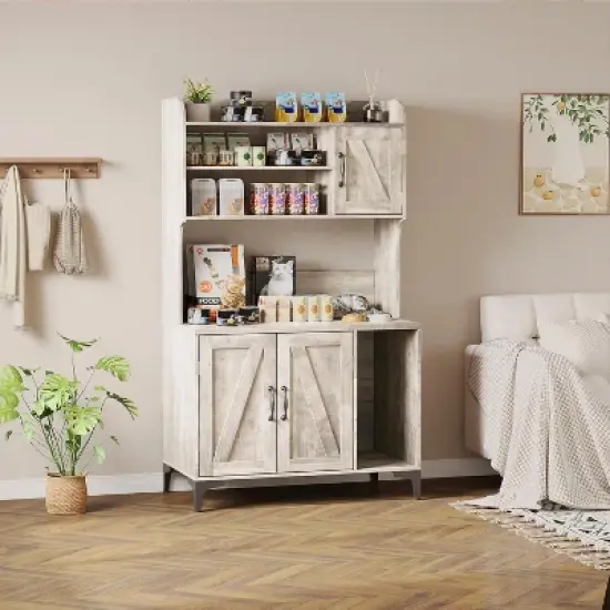 Acekool Cat Litter Box Enclosure, Multi-Functional Storage Cabinet with 3 Doors and Scratch Mat, 31.5"x17.7"x51.1" image {7}