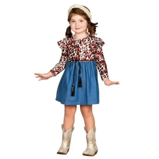 Girls Fierce & Fab Leopard Denim Dress - Mia Belle Girls image {6}