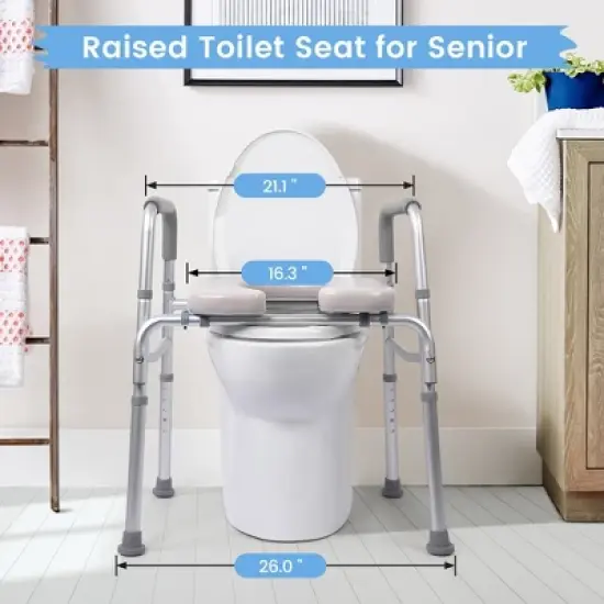 Whizmax Raised Toilet Seat, 350LB Stand Alone Homecare Commode Bathroom Assist Frame for Elderly,Handicapped, Adjustable Height, Padded Seat image {4}