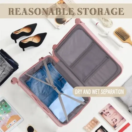 Gulches 20"/24"/28" 3 pcs/set in ABS Spinner Wheel Luggage, Carry on Suitcase, with Cup Holder & USB Port & Phone Holder (Pink) image {4}