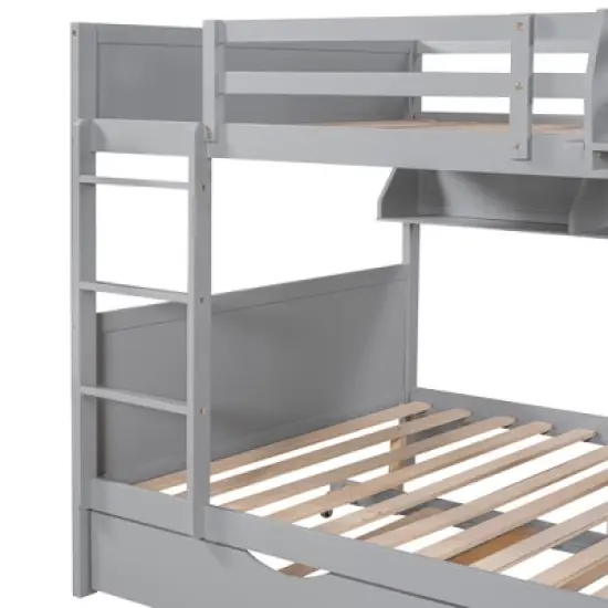 Separable Full-Over-Full Bunk Bed with Twin Size Trundle and Bookshelf - ModernLuxe image {9}