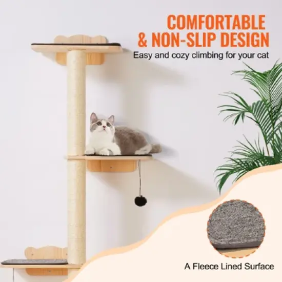 VEVOR 4 Tiers Cat Tree, Cat Wall Furniture Set with 4 Jumping Boards, Wall-Mounted Cat Floating Shelf up to 40 lbs, Beige image {5}