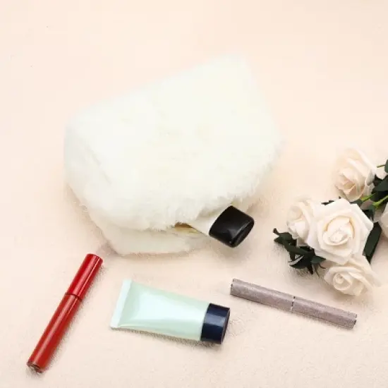 Unique Bargains Cosmetic Travel Zipper Multi-functional Small Plush Makeup Bag 1 Pc image {1}