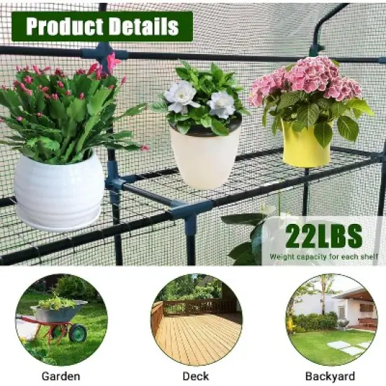 Walk-in Greenhouse with Roll-Up Zipper Door,57 x 57 x 76'' Portable Indoor and Outdoor Green House,3-Tier 6 Shelves Greenhouse image {4}