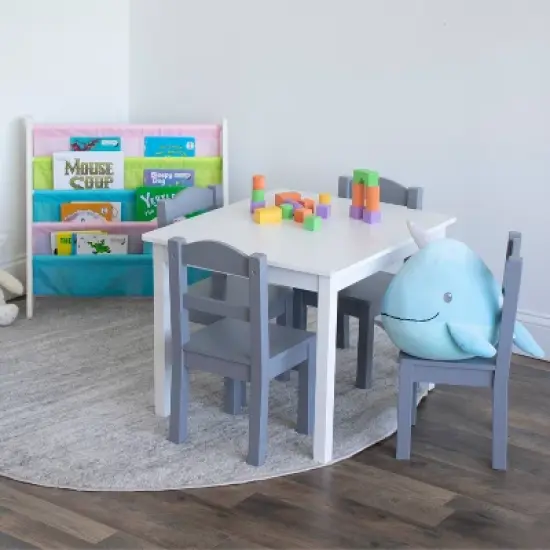 5pc Kids' Wood Table and Chair Set White/Gray - Humble Crew image {5}