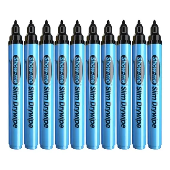 Show-me&reg; Fine Tip Slim Barrel Dry Erase Markers, Black, Box of 10 image {2}