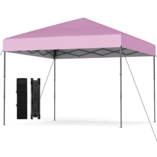 Costway 10 X 10 FT Pop up Canopy Tent with Portable Carrying Bag 8 Stakes 4 Wind Ropes Pink/Yellow/Beige/White/Gray/Navy image {12}