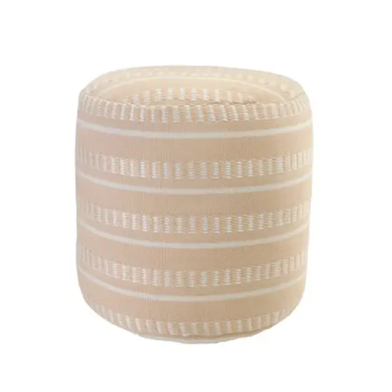 20" Brown Polyester Round Striped Indoor Outdoor Pouf Ottoman image {7}