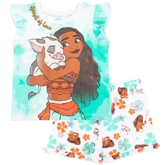 Disney Frozen Moana Princess Rapunzel Snow White Raya and the Last Dragon Girls Peplum T-Shirt and French TerryShorts Outfit Set Toddler image {11}