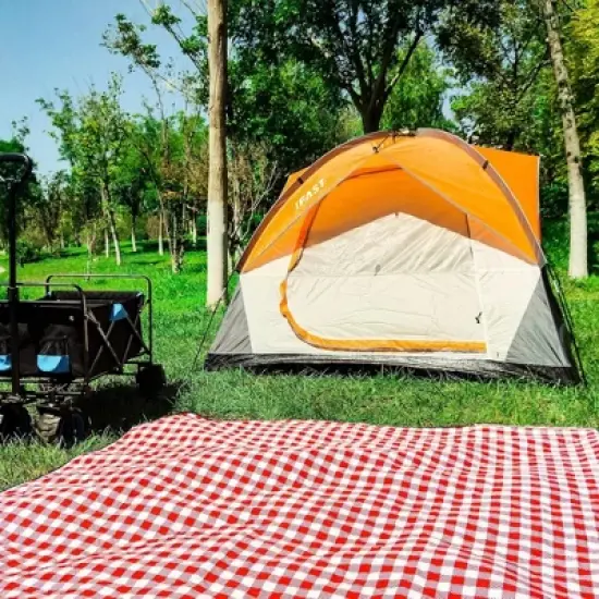 FURNIinspire Camping Tents Family Camping Tent, Outdoor Double Layers Waterproof Tent With Rainproof Top And Mesh Windows, Orange, 78.7"*78.7"*53.1" image {1}
