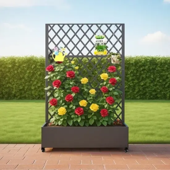 Privacy Screen with Planter Box, 72" H x 47" W Outdoor Privacy Screens and 3-Panels, Garden Decorative Planter Box with Trellis image {8}