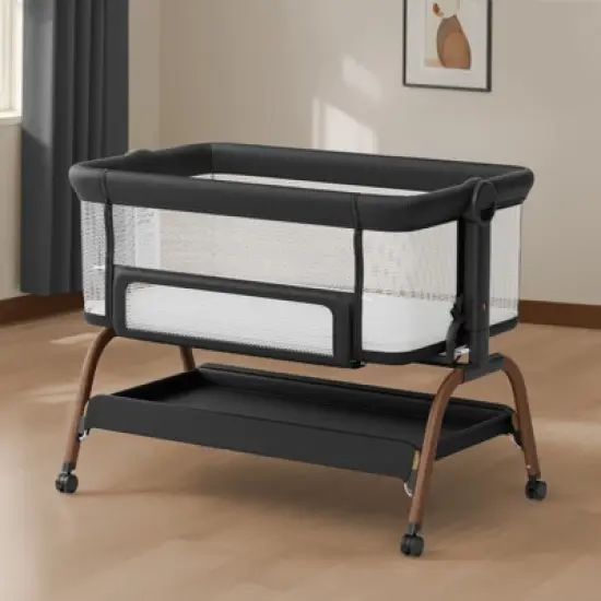 BabyBond Baby Bassinet 3 in 1 Bedside Sleeper with Soft Mattress and Sheet, 6 Height Adjustable baby sleeper,Bedside Crib for Infants image {6}