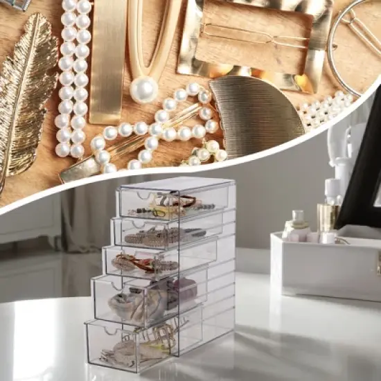 Unique Bargains Multi-layer Hair Accessories Organizer with 5 Drawers Clear 1 Pc image {5}