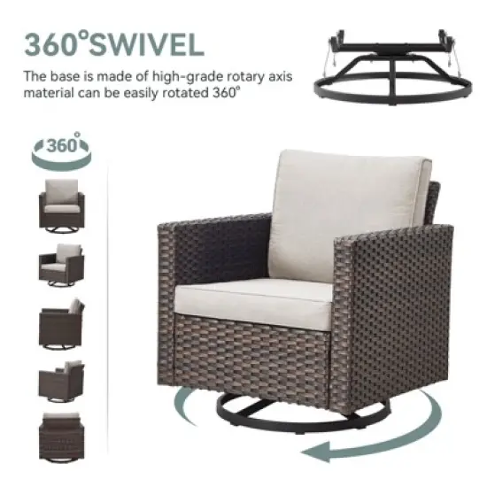 POCASSY 6 Pieces Patio Furniture Set, Steel Frame Brown Wicker Outdoor Furniture with 3-Seater Sofa Swivel Patio Chair Coffee Table and Ottoman image {4}